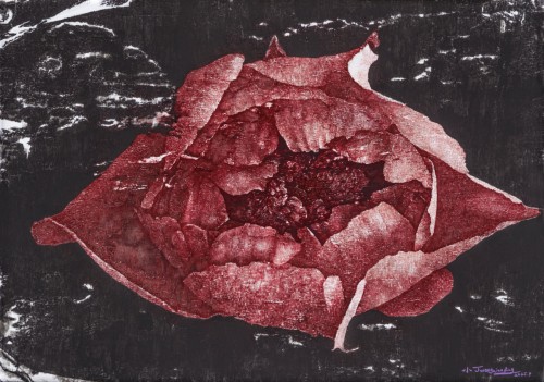 花开富贵2025.10，纸本丙烯、圆珠笔，29.7x42cm，2025年