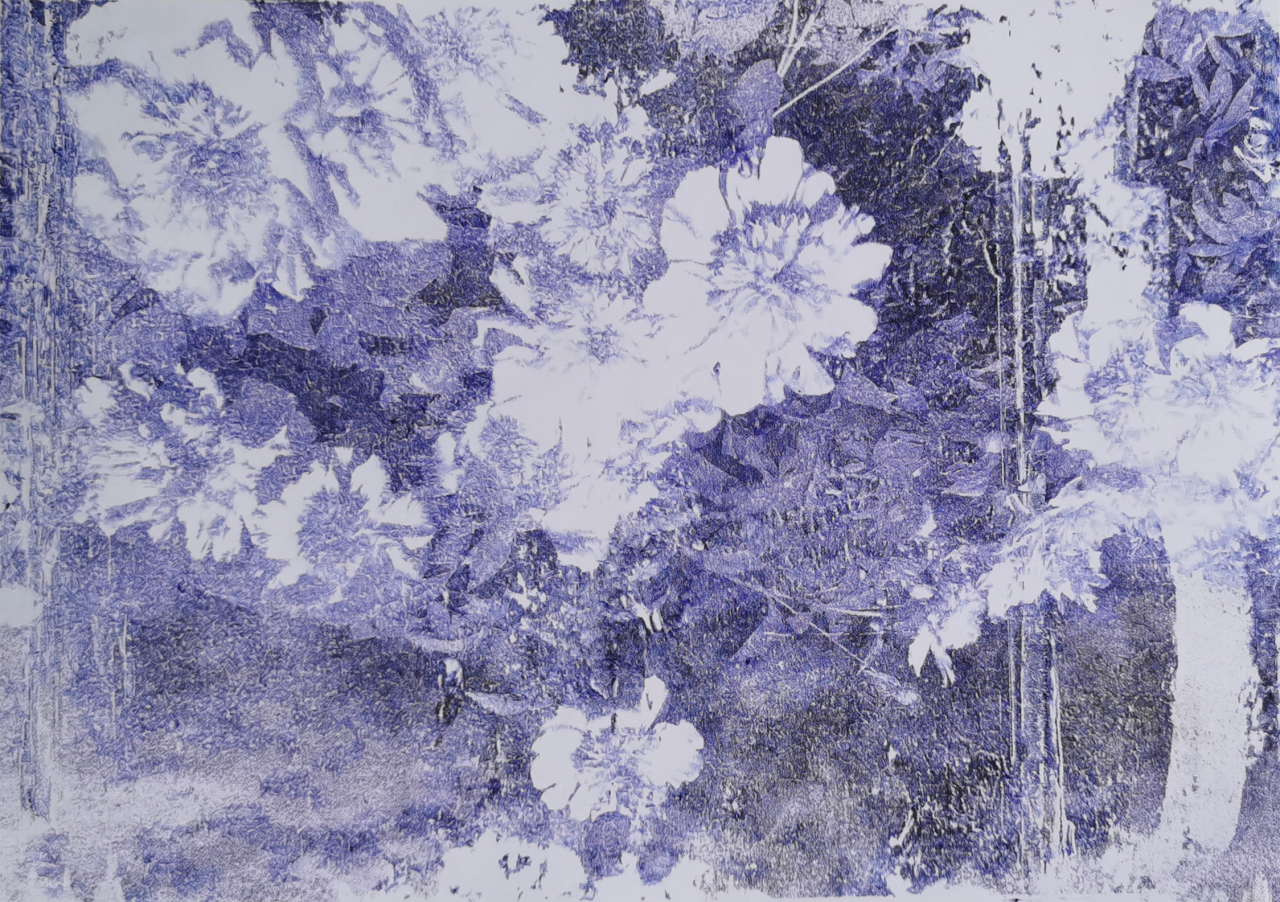 藍夜，圓珠筆， 29.7×42cm，2023年