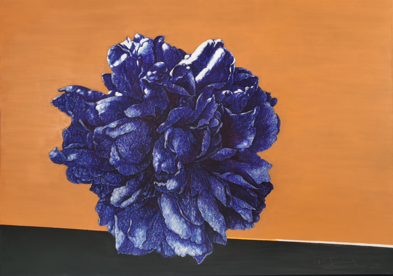 染色体2，纸本油彩、圆珠筆，58×76cm，2022年