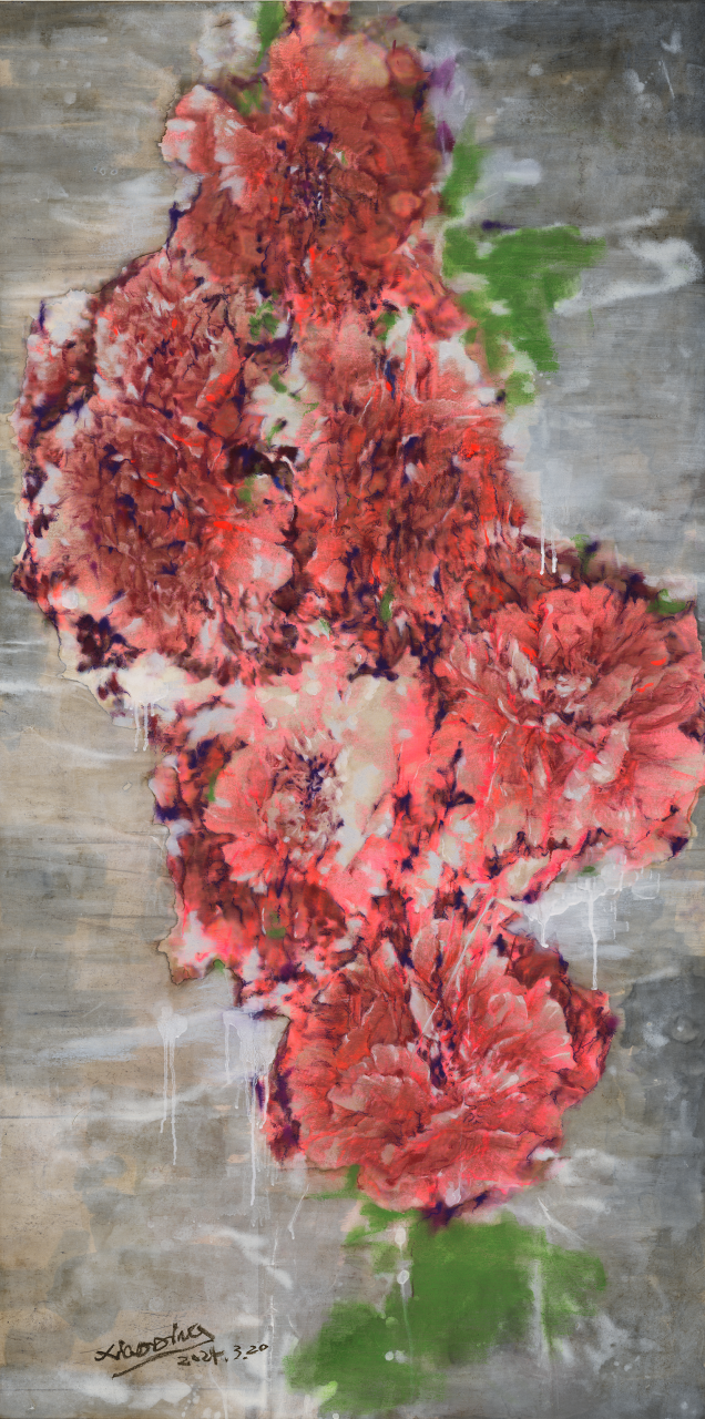赤•春分，綜合材料，138×70cm，2024年