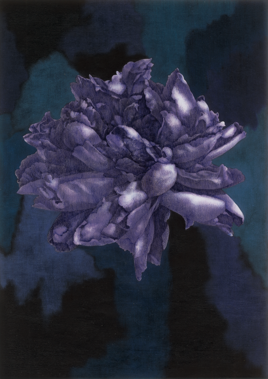 牡丹花下 2017 .12,油彩、圓珠筆,29.5×21cm,2017年