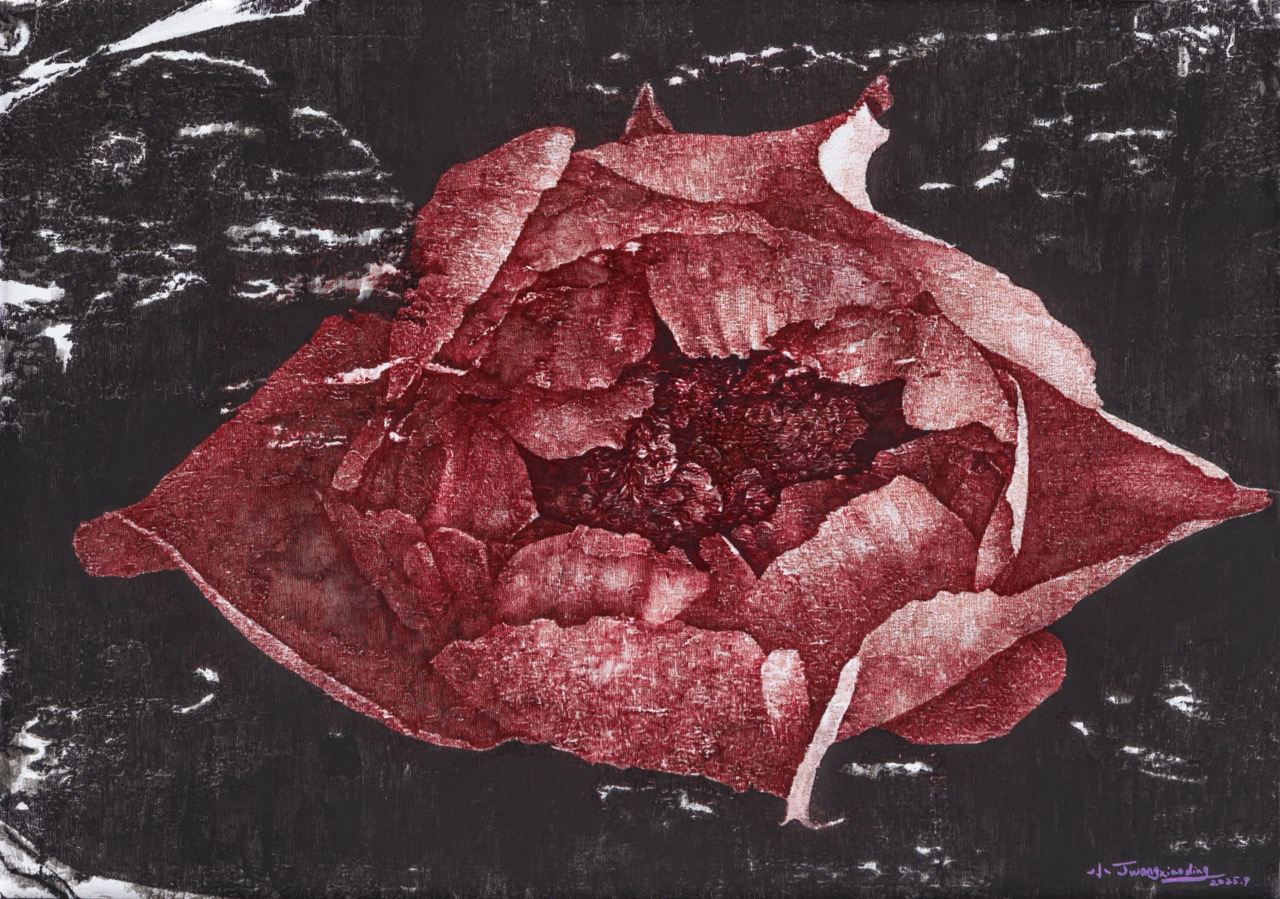 花开富贵2025.10,纸本丙烯、圆珠笔,29.7x42cm,2025年