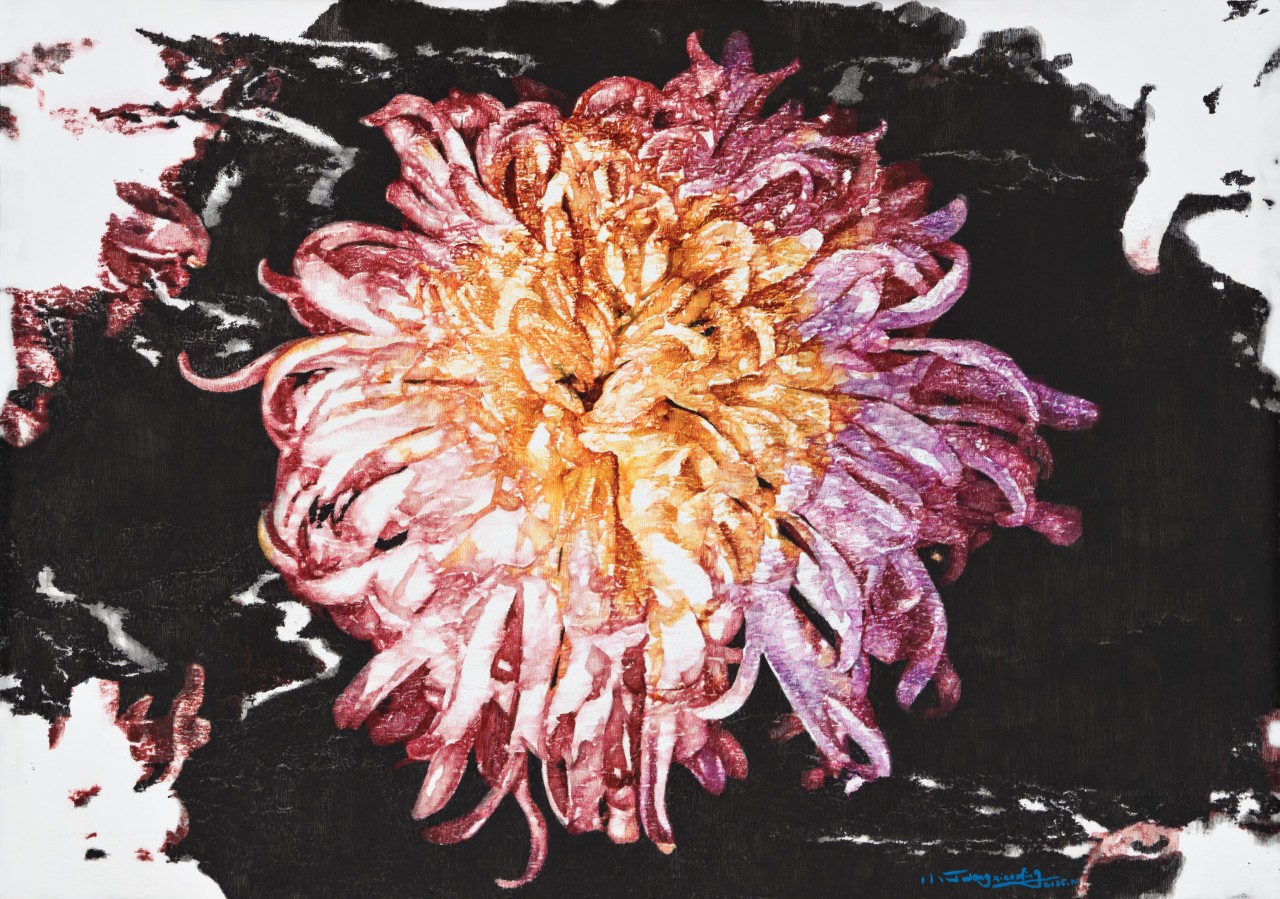 雪菊,纸本丙烯、圆珠笔,29.7x42cm,2025年